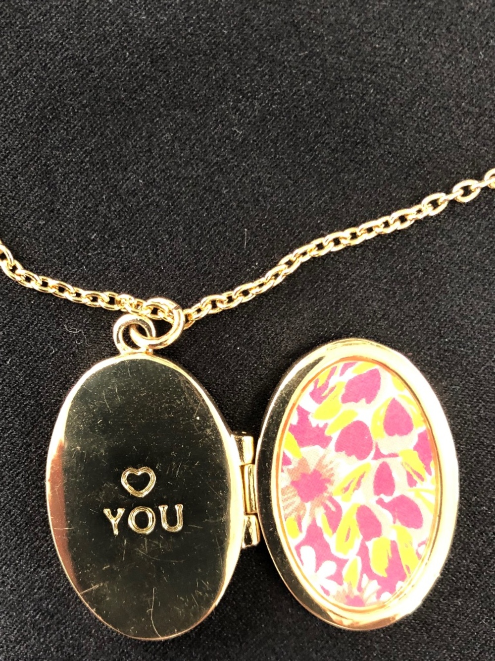 Lilly Pulitzer Pink and Green Locket with Long Gold Tone Chain Necklace